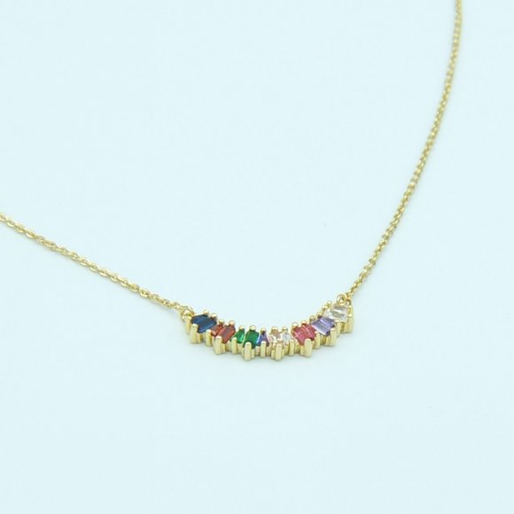 Rainbow Curve Crystal Bar Pendant Necklace - Picture 5 of 11